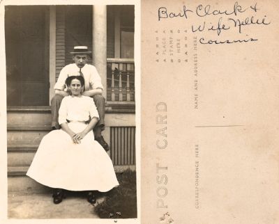 Bart & Nellie Clark

This was Donated by Cheryl Webber.

This Real Photo Postcard (RPPC) States: "Bart Clark & wife, Nellie. Cousins."
