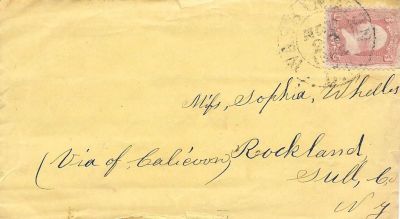 Leroy Wheeler Civil War Letter

THIS HAS BEEN DONATED TO THE NEW YORK STATE MILITARY MUSEUM.

This is the mailing envelope for a letter written by Leroy Wheeler, stationed at Camp Bliss, Virginia (Union Army), 143rd NY Volunteer Infantry, during the U.S. Civil War. The envelope is postmarked in Washington, DC, and is addressed to his cousin. It reads as follows: "Miss Sophia Wheeler (Via of Calicoon), Rockland, Sull. Co. NY" (Sullivan County). The original letter is four pages long, and was donated by Judy Gelfand.
