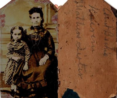 Rebecca Ann Emerick Knieriem & Unidentified (R to L)

This was Donated by Cheryl Webber.

This Tintype Photo States: "Aunt Beckie Knieriem", Mother's Sister"

