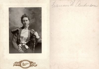 Frances W. Anderson

This photo mounted on board states: "Frances W. Anderson"

The Photographers name is "Marion", Lowell, Massachusetts
