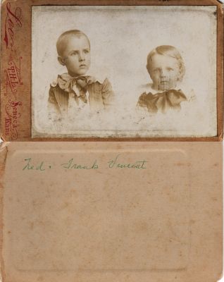 Edward Martin "Ned" & Frank Brooks Vincent

THIS HAS BEEN RETURNED TO FAMILY

This photo mounted on board states: "Ned & Frank Vincent"

The Photographers name is "Lees", Seneca, Kansas.
