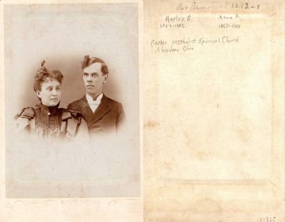 Rev. Harley E. Armocast & Anna Rebecca Croswell Armacost

This Cabinet Card Photo States: "Rev. Armocast, 1893. Harley E. 1867-1962 & Anna R. 1858-1960. Pastor Methodist Episcopal Church, Aberdeen, Ohio"

The Photographer is "Photo by Addy"

NOTE: Cabinet Card Photo has Anna's Birth year as 1858 and Findagrave has her Birth year as 1862.

