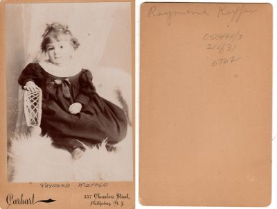 Raymond Kieffer

This Cabinet Card Photo States: "Raymond Kieffer"

The Photographers name is "Carhart", Phillipsburg, New Jersey

