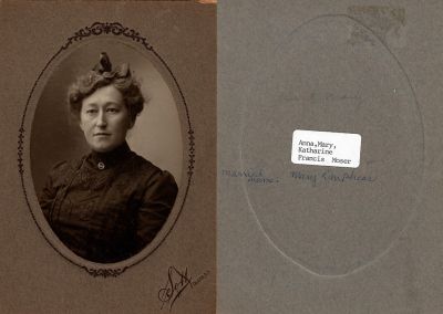 Mary Moser Lanphear

This photo mounted on board states: "Anna, Mary, Katharine Francis Moser. Married Name Mary Lanphear"

The Photographers name is "Scott", Olean, New York
