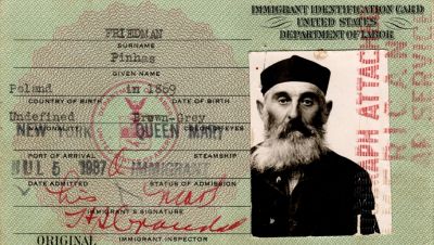 Pinhas Friedman

This was Donated by Elaine Swan.

This is a Immigrant Identification Card for Pinhas Friedman. He originated from Poland and arrived in New York on the Queen Mary. Date of arrival was 5 July 1887.
