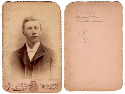 John A. Luetscher

This Cabinet Card Photo States: "John A. Luetscher, State Normal School, Whitewater, Wisconsin

The Photographers name is "Goodman", Whitewater, Wisconsin

