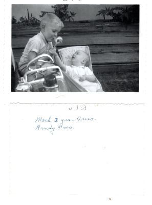 Mark & Randy

This was Donated by Sue Pool.

This Photo States: "Mark, 2 years, 4 months; Randy, 9 months"

The Photo was developed in March 1963


