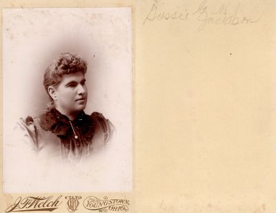 Click to view full size image
==============
Gussie M. Jackson
This Cabinet Card Photo States: "Gussie M. Jackson"
The Photographers name is "J. F. Welch", Youngstown, Ohio
 Gussie M. Jackson
This Cabinet Card Photo States: "Gussie M. Jackson"
The Photographers name is "J. F. Welch", Youngstown, Ohio