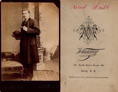 Robert Smith

This Cabinet Card Photo States: "Robert Smith"

The Photographers name is "A. F. Waldbillig" Albany, New York
