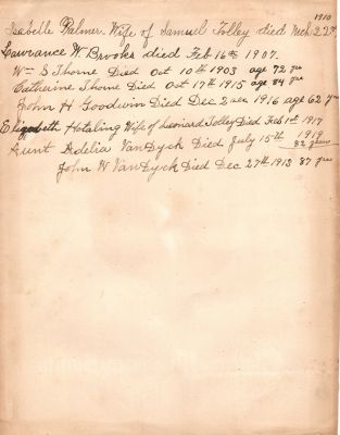 The Samuel Tolley Family 

This is the back of the page full of death dates. Some of the Death Dates appear to be family
