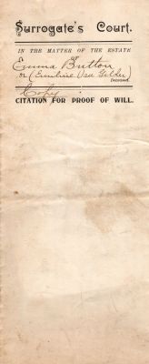 Emeline Van Gelder

Citation-Proof of Will to Tobias Van Gelder & Frederick Britton...next of kin of Emma Britton or (Emeline Van Gelder) late of the city of Elmira in Chemung County, New York, 1899.
