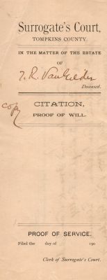 Tobias R. Van Gelder

Citation-Proof of Will in the matter of the estate of Tobias. R. Van Gelder, 1903
