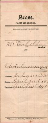 Tobias R. Van Gelder & Edwin Cumming

Lease between Tobias R. Van Gelder of Dandy, Tompkins County, New York & Edwin Cumming (Also of Dandy, Tompkins County, New York). 1 April 1900 to 1 April 1901.
