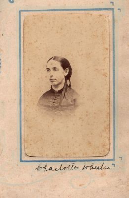 Charlotte Amy Wheeler Wheeler

THIS HAS BEEN RETURNED TO FAMILY

This was Donated by Donna Wilson

This CdV Photograph States: "Charlotte Wheeler"
