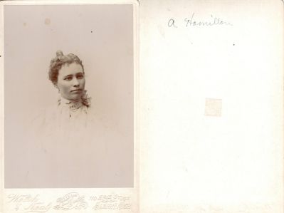 Amanda J. Hamilton

This was Donated by Cheryl Webber/ The Terry Girls Genealogy.

This Cabinet Card Photo States: "A. Hamilton"

The Photographers name is "Welsh & Neal", Albion, Michigan

