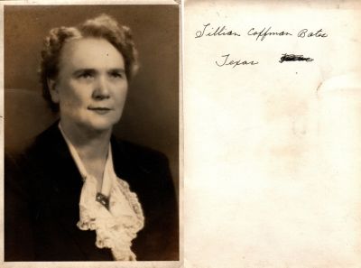 Click to view full size image
==============
Lillian Barbara Coffman Bates
This was Donated by Cheryl Webber/ The Terry Girls Genealogy.
This Photo States: "Lillian Coffman Bates, Texas"
Lillian Barbara Coffman Bates
This was Donated by Cheryl Webber/ The Terry Girls Genealogy.
This Photo States: "Lillian Coffman Bates, Texas"