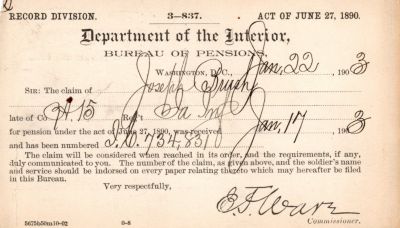 Click to view full size image
==============
Joseph Brush
This was Donated by Mary Muhlfeld
Civil War Document for Joseph Brush
 Joseph Brush
This was Donated by Mary Muhlfeld
Civil War Document for Joseph Brush