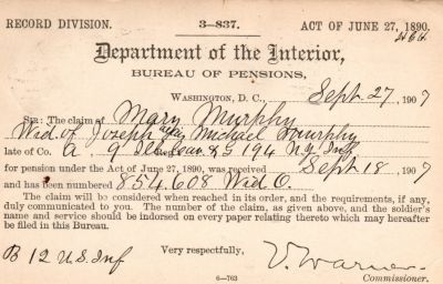 Click to view full size image
==============
Joseph Murphy
This was Donated by Mary Muhlfeld
Civil War Document for Joseph Murphy
 Joseph Murphy
This was Donated by Mary Muhlfeld
Civil War Document for Joseph Murphy