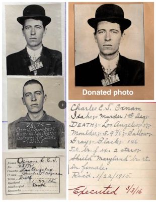 Charles Ethelbert Talbot Oxnam, PRISONER  #28174

PRISONER # 28174

The photo is of Charles Ethelbert Talbot Oxnam, age 17. Ethelbert and Glenn Witt, 21, attempted a burglary at the home of William Alexander, a wealthy attorney, 22 December 1914.

The Photo was Donated by Diane Thomas (see marked Donated Photo)

See the Family Treasures Found Facebook Group for further information under the Album called "San Quentin Prison Inmate, 1914: C.E.T. Oxnam"



