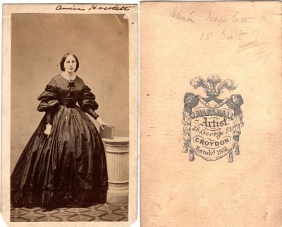 Annie Howlett

The front of the CdV Photograph States: "Annie Howlett"

The back of the CdV Photograph States: "Annie Howlett, 15 December __?"

The Photographers name is "Marshall", Croydon, United Kingdom.
