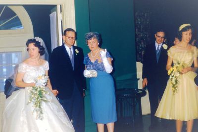 Bill & Ann Wilckens Wedding

THIS HAS BEEN RETURNED TO FAMILY

This 35MM Slide States: "Group Shot Wedding Reception, Bill & Ann, Maplewood Club, 4th April, 1961,"
