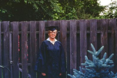 Gladys Rinehart

THIS HAS BEEN RETURNED TO FAMILY

This 35MM Slide States: "Mom in Graduation cap & gown, Stark Tech College, Massillon, Ohio, 14 June 1978".

This is  Gladys Rinehart
